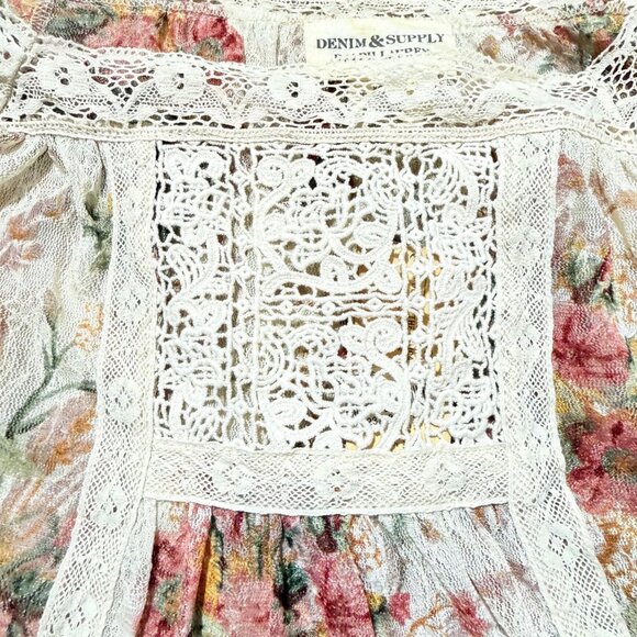 Denim & Supply Ralph Lauren Women's Blouse XS Floral Lace Romantic Cottagecore - Picture 3 of 8